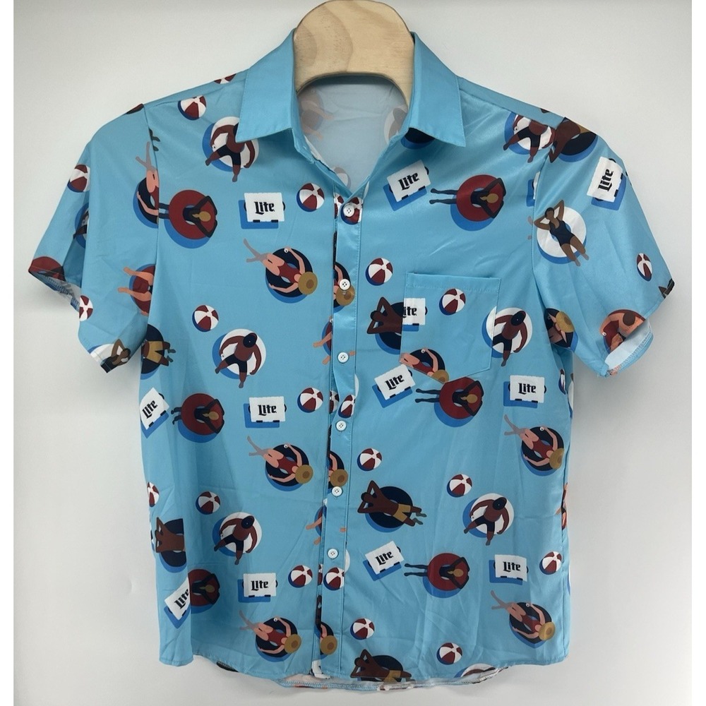 Miller Lite Hawaiian Camp Shirt Promo Mens XL AOP Inner Tubes Bikinis Beer